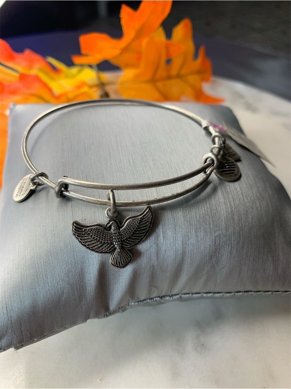 Alex and Ani Silver Dove Charm Bangle Bracelet
